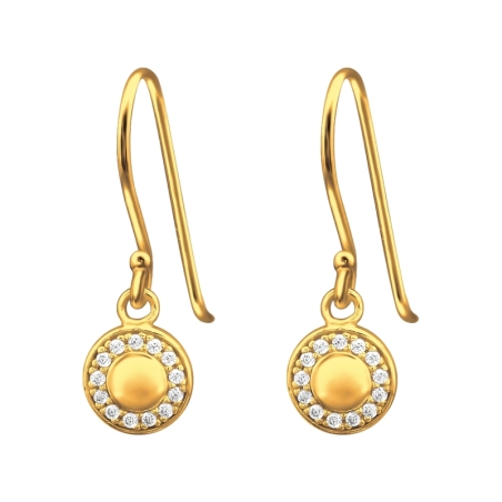 Golden ball surounded with zirconias - 925 Sterling Silver Earrings With Zirconia Stones
