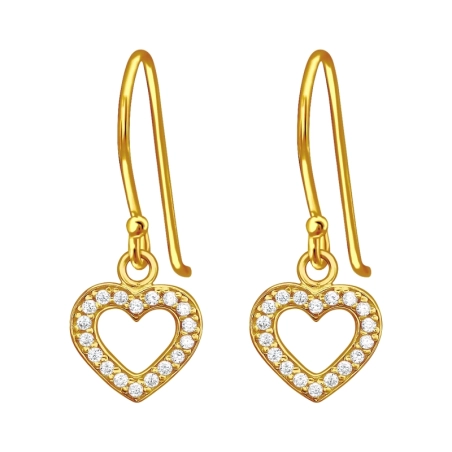 Golden Heart with Zirconias - 925 Sterling Silver Earrings With Zirconia Stones