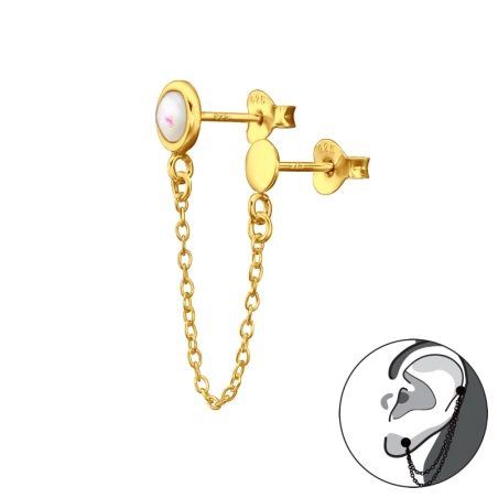 Golden double studs with Opal - 925 Sterling Silver Double-Sided Ear Studs