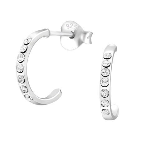 Half Hoop - 925 Sterling Silver Ear Studs with Crystal stones
