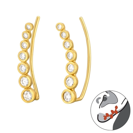 Golden ear decoration 7x zirconia inline - 925 Sterling Silver Ear Cuffs And Ear Pins