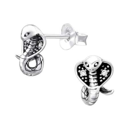 Cobra snake with zirconias - 925 Sterling Silver Ear Studs With Zirconia Stones
