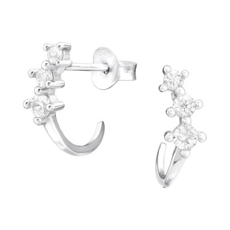 Zirconia in curved Geometric - 925 Sterling Silver Ear Studs With Zirconia Stones