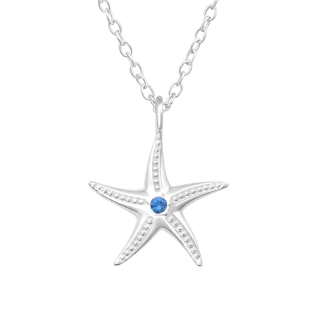 Starfish with Blue Topaz Zirconia - 925 Sterling Silver Necklace With Stones