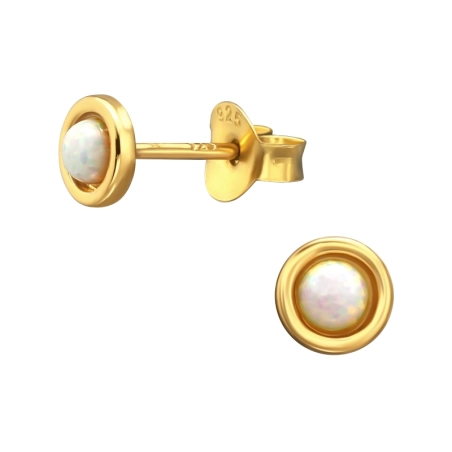 Golden 5mm Opal Fire stone - 925 Sterling Silver Ear Studs With Semi-Precious Stones