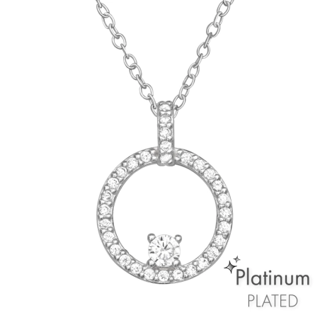 Circle with Zirconia - Platinum - 925 Sterling Silver Necklace With Stones