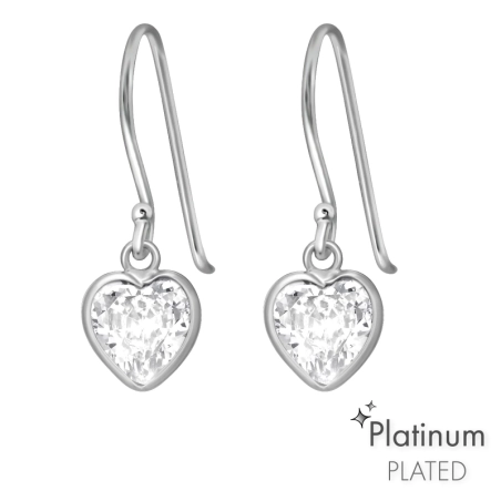 Heart - Platinum - 925 Sterling Silver Earrings With Zirconia Stones