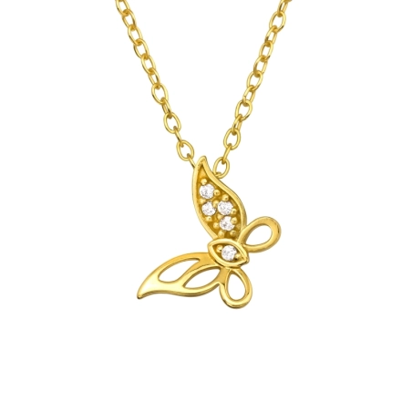 Golden Butterfly - 925 Sterling Silver Necklace With Stones