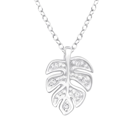 Leaf - 925 Sterling Silver Necklace with stones