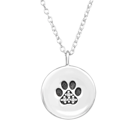 Paw Print on medal - 925 Sterling Silver Necklace With Stones