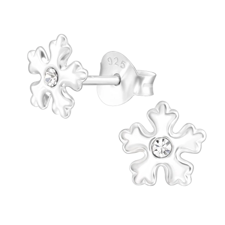 Snowflake - 925 Sterling Silver Ear Studs with Crystal stones