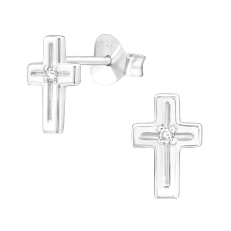Cross Ear Studs with Zirconia stones Jewellery | All4silver