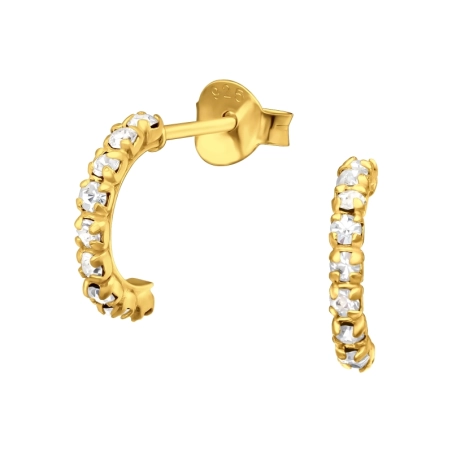 Half Hoop gold plated with zirconia - 925 Sterling Silver Ear Studs With Crystal Stones