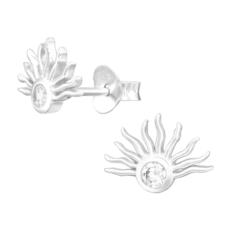 Sun - 925 Sterling Silver Ear Studs with Zirconia stones