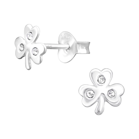 Three Leaf Clover - 925 Sterling Silver Ear studs with stones