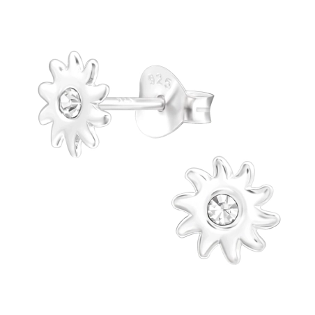 Sun - 925 Sterling Silver Ear studs with stones