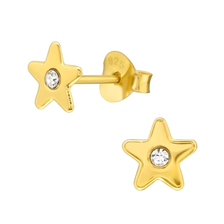 Golden Star with crystal - 925 Sterling Silver Ear Studs With Stones