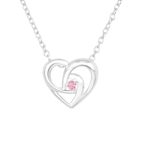 Heart with pink stone - 925 Sterling Silver Necklace With Stones