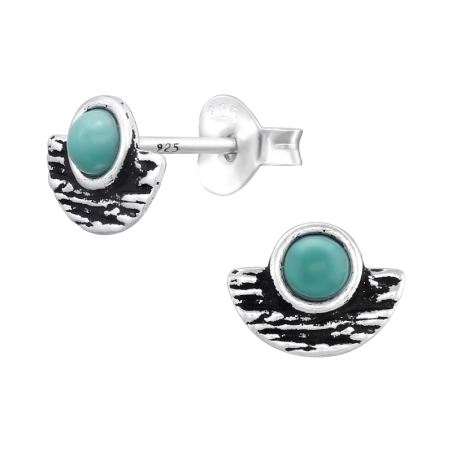 Geometric - 925 Sterling Silver Ear Studs with Pearls