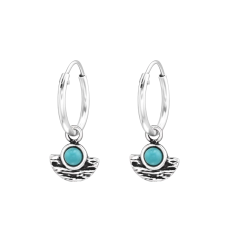 Vintage turquoise - 925 Sterling Silver Ear Hoops