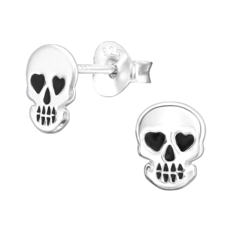 Skull with black epoxy - 925 Sterling Silver Ear Studs Without Stones
