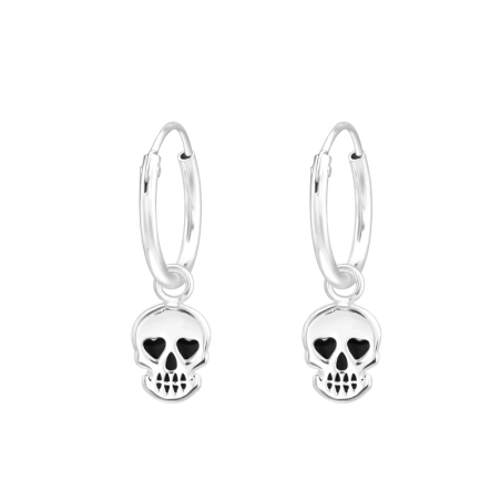 Skull with heart eyes - 925 Sterling Silver Children Hoops