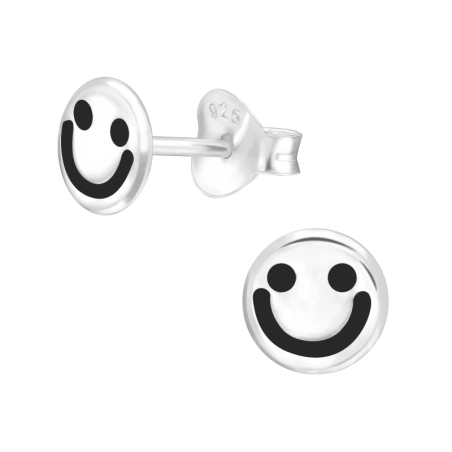 Smiley Face Emoji - 925 Sterling Silver Ear Studs Without Stones
