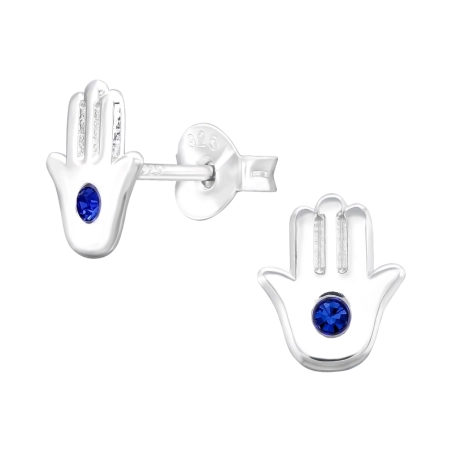 Hamsa hand - 925 Sterling Silver Ear Studs With Stones
