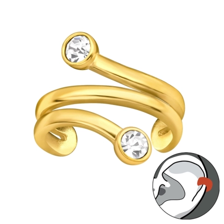Golden earcuff with 2 crystal stones - 925 Sterling Silver Ear Cuffs And Ear Pins