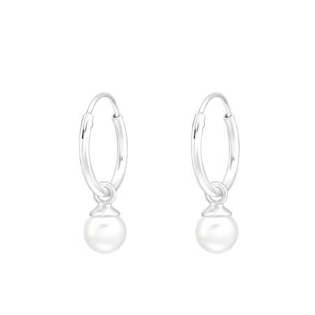 5mm synthetic Round pearl - 925 Sterling Silver Ear Hoops
