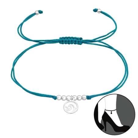 Wave on turquoise cord - Nylon Cord + 925 Sterling Silver Anklets For Foot