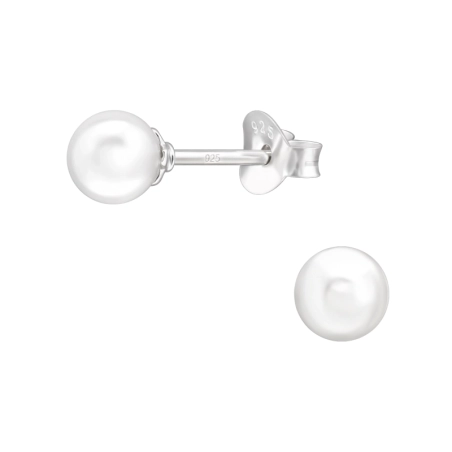 5mm Round - 925 Sterling Silver Ear Studs with Pearls