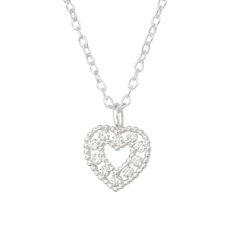 Zirconia stones forming a heart - 925 Sterling Silver Necklace With Stones