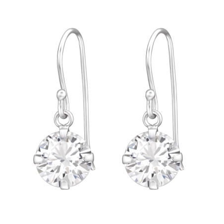 8mm Round - 925 Sterling Silver Earrings with Zirconia stones