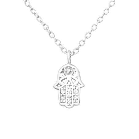 Hamsa hand - 925 Sterling Silver Necklace With Stones