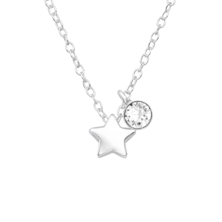 Star with crystal - 925 Sterling Silver Necklace With Stones