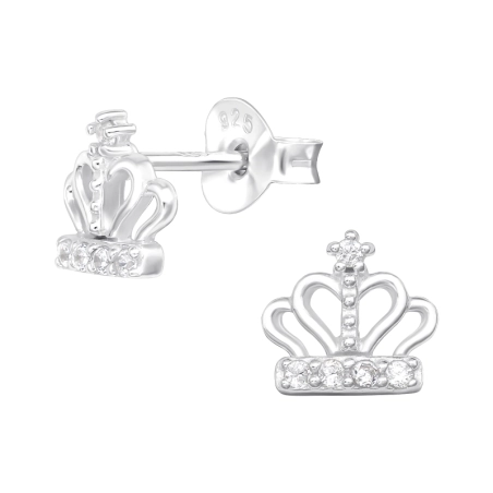 Crown for the queen - 925 Sterling Silver Ear Studs With Zirconia Stones