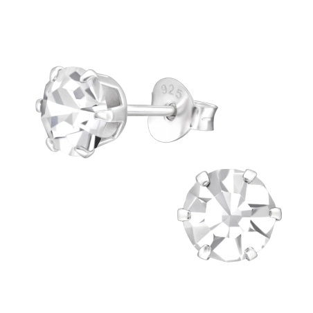 6mm Round - 925 Sterling Silver Ear Studs with Crystal stones