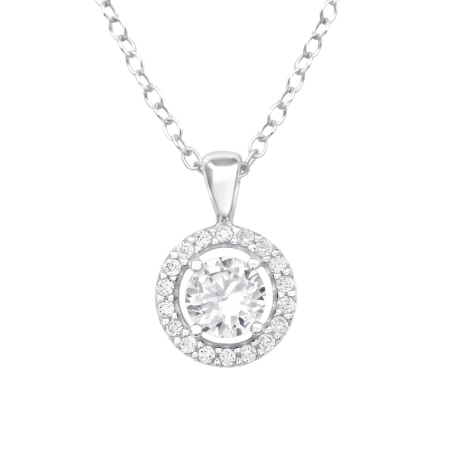 Big Zirconia surrounded by small ones - 925 Sterling Silver Necklace With Stones