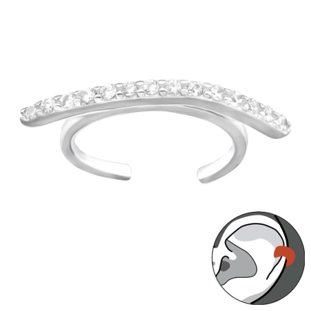 Patterned with stones in line - 925 Sterling Silver Ear Cuffs And Ear Pins
