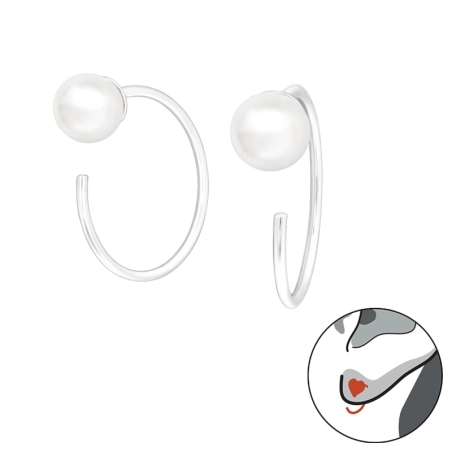 3/4 Hoop with synthetic pearl - 925 Sterling Silver Ear Hoops