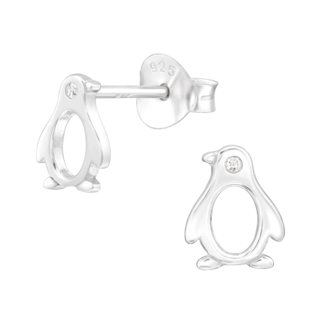 Penguin - 925 Sterling Silver Ear Studs with Zirconia stones