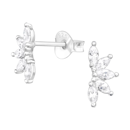 Sparkling Half star - 925 Sterling Silver Ear Studs With Zirconia Stones