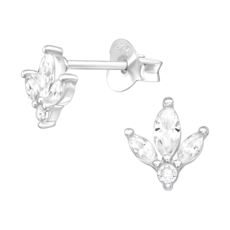 Plant Leaf - 925 Sterling Silver Ear Studs With Zirconia Stones
