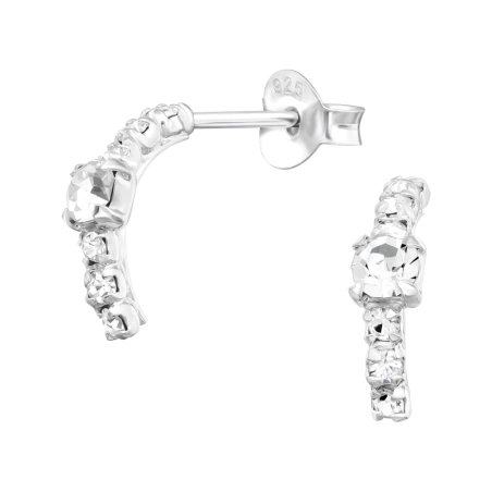 Sparkling Half Hoops - 925 Sterling Silver Ear Studs With Crystal Stones