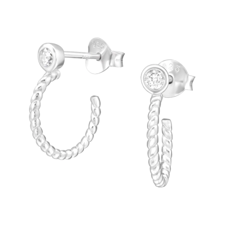 3/4 Hoop with zirconia stud - 925 Sterling Silver Ear Studs With Zirconia Stones