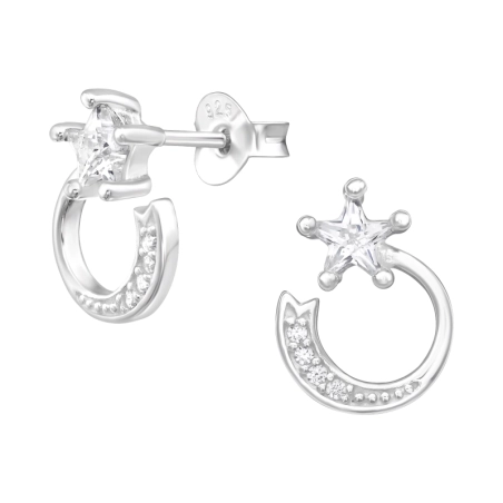 Shooting Star - 925 Sterling Silver Ear Studs With Zirconia Stones