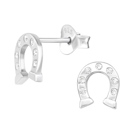 Horseshoe - 925 Sterling Silver Ear Studs with Zirconia stones