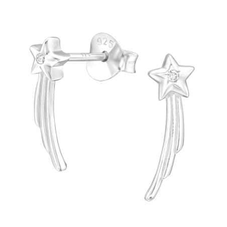 Shooting Star - 925 Sterling Silver Ear Studs with Zirconia stones