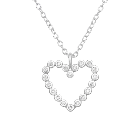 Heart made with 21x zirconia stones - 925 Sterling Silver Necklace With Stones